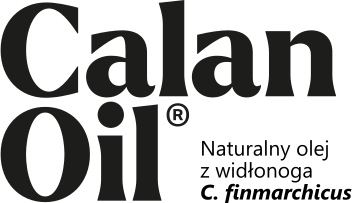 Logotyp marki CalanOil zawierający opis podstawowego składnika suplementu - oleju z widłonoga Calanus finmarchicus